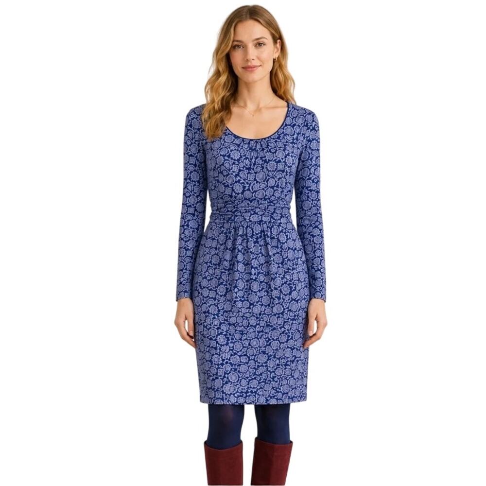 Boden Mabel Jersey Dress Womens Size 4 4R Winter Floral Modal Cotton Casual Midi